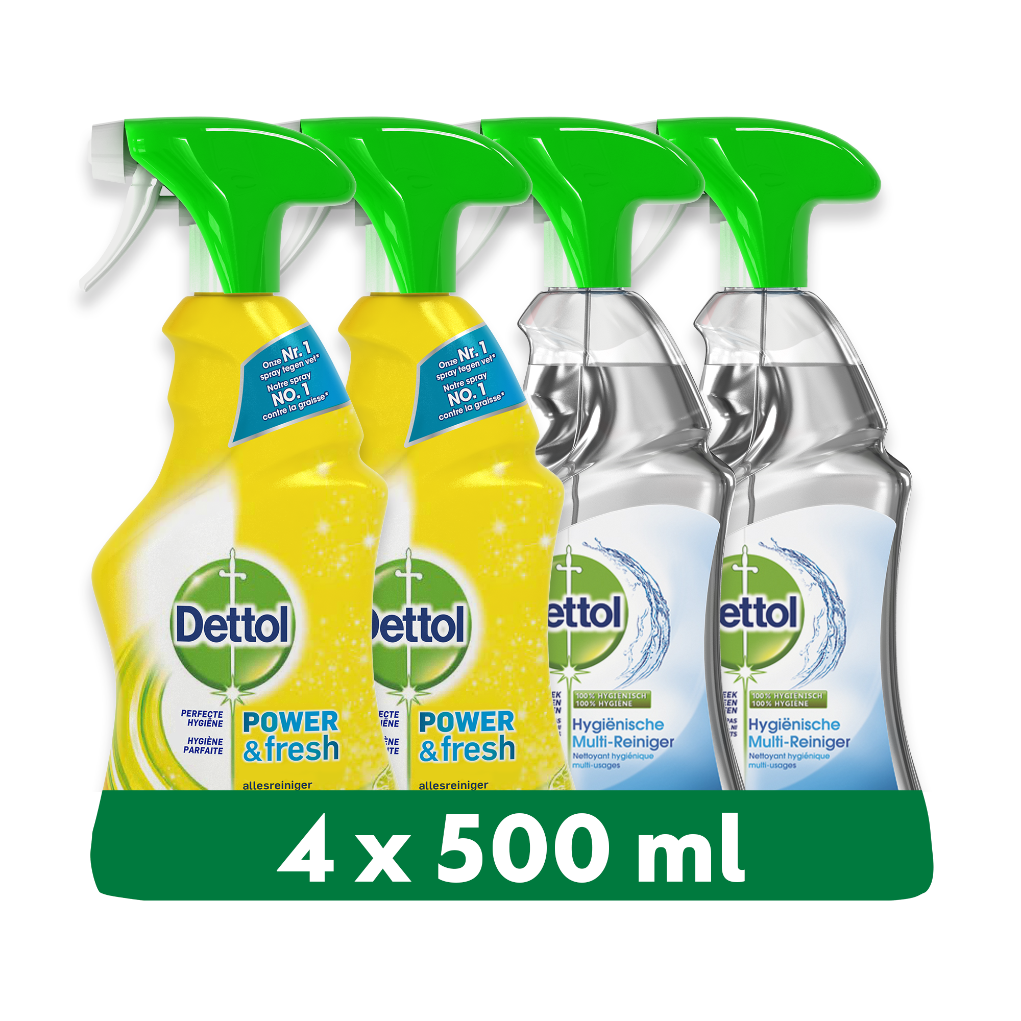 Dettol - 2L Allesreiniger Spray Power & Fresh - Citrus 2x500ml - Trigger Multireiniger (Cleanser) 2x500ml - Voordeelverpakking