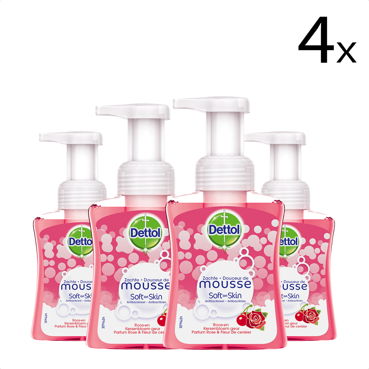 Dettol Handzeep Zachte Mousse - Roos & Kersenbloesem - 250ml x4