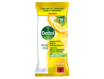 BE - Dettol Lingettes Antibactériennes Multi-surfaces Éclat de Citron - 80