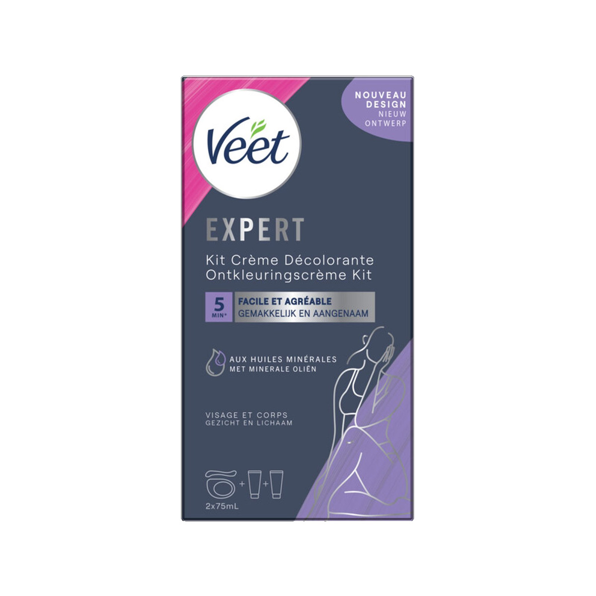 Veet Set Voor Haarontkleuring - Gezicht en Lichaam - Normale Huid - 2x75ml