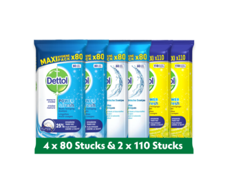 Dettol - 480 Schoonmaakdoekjes Power & Fresh - Oceaan 2x80 stuks - Hygiënische 3x80 stuks - Voordeelverpakking