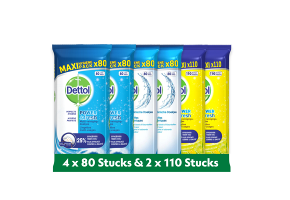 Dettol - 480 Schoonmaakdoekjes Power &amp; Fresh - Oceaan 2x80 stuks - Hygiënische 3x80 stuks - Voordeelverpakking