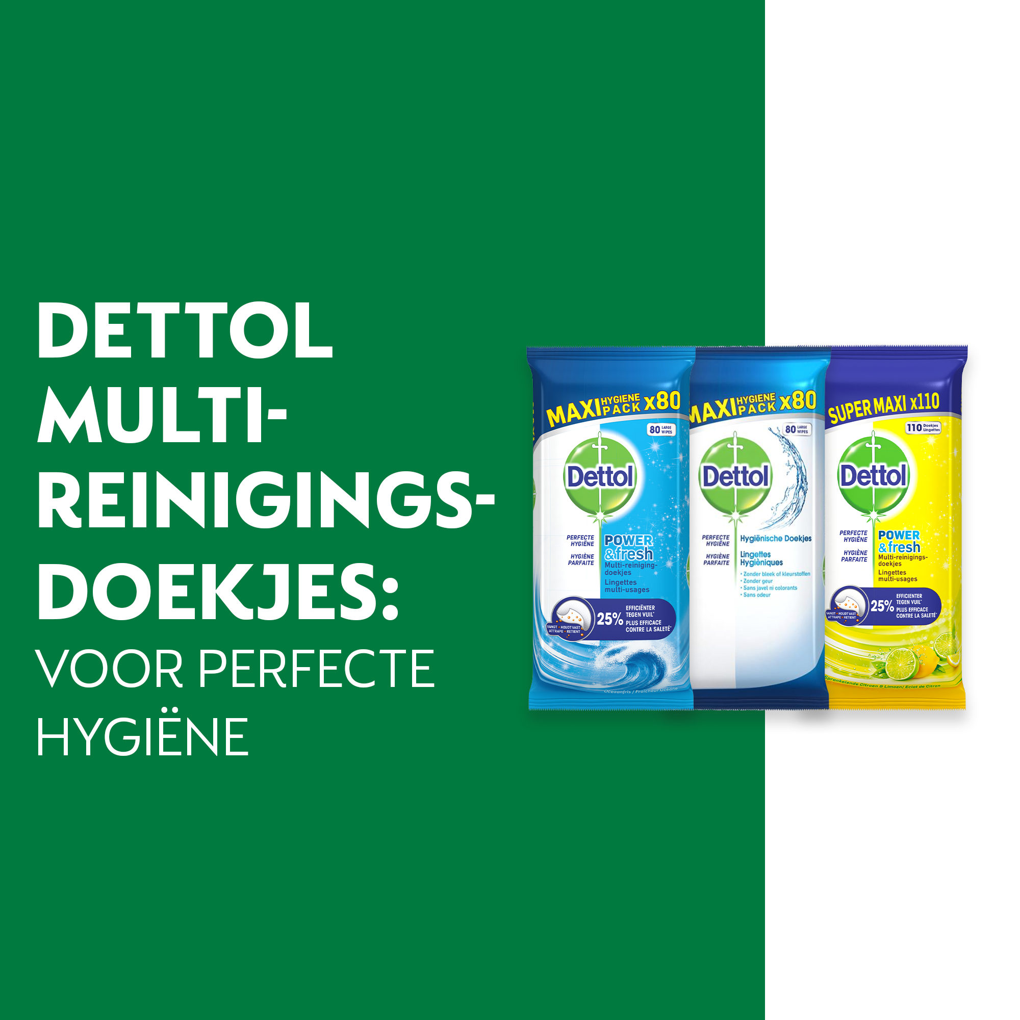 Dettol - 480 Schoonmaakdoekjes Power & Fresh - Oceaan 2x80 stuks - Hygiënische 3x80 stuks - Voordeelverpakking