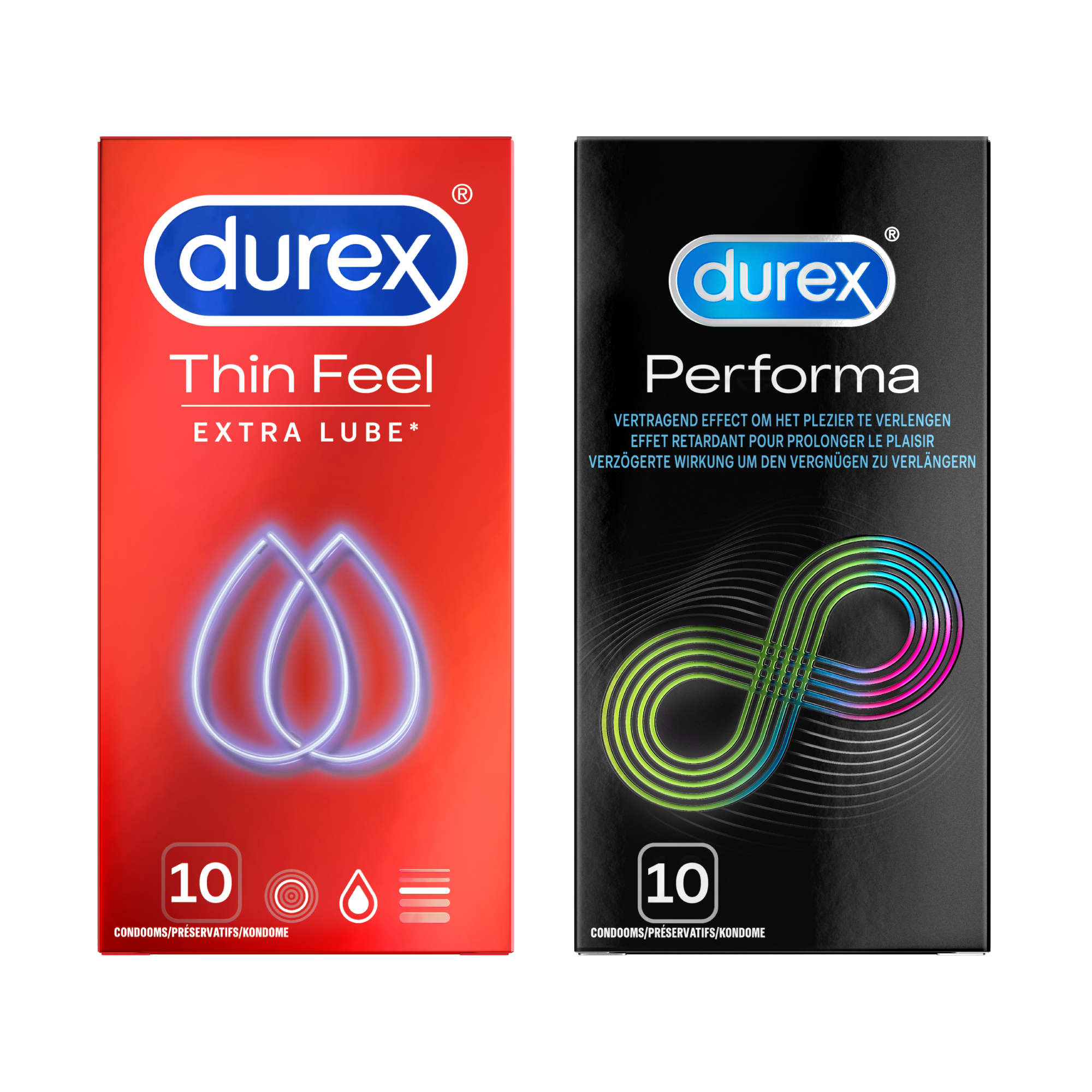 Durex - 20 Condooms - Thin Feel Extra Lube 10st - Performa 10st