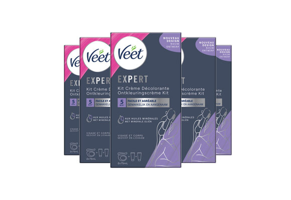 Veet Set Voor Haarontkleuring - Gezicht en Lichaam - Normale Huid - 2x75ml - 5 stuks - voordeelverpakking