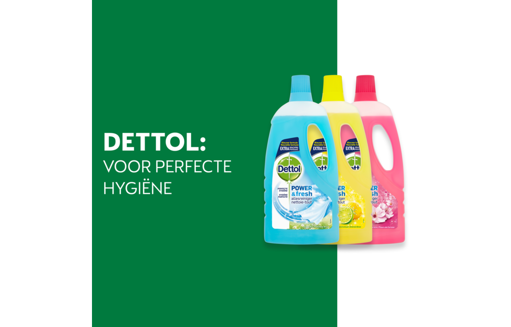 Dettol - 9L Allesreiniger Power & Fresh - Katoenfris 3x1L - Citrus 3x1L - Kersenbloesem 3x1L - Voordeelverpakking