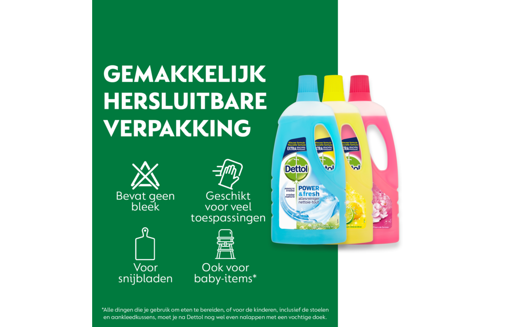 Dettol - 9L Allesreiniger Power & Fresh - Katoenfris 3x1L - Citrus 3x1L - Kersenbloesem 3x1L - Voordeelverpakking