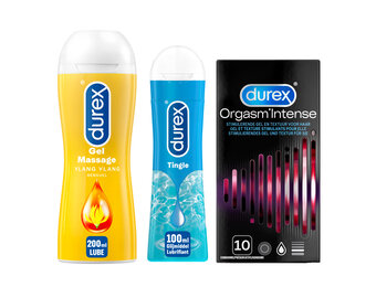 Durex - Play Massage 2/1 Sensitive 200ML - Play Tingle Glijmiddel 100ML - Condooms Orgasm Intense Stimulerende Gel 10st