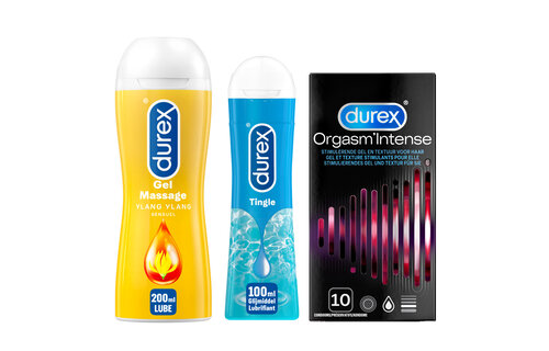 Durex - Play Massage 2/1 Sensitive 200ML - Play Tingle Glijmiddel 100ML - Condooms Orgasm Intense Stimulerende Gel 10st