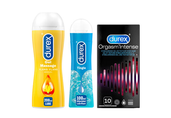 Durex - Play Massage 2/1 Sensitive 200ML - Play Tingle Glijmiddel 100ML - Condooms Orgasm Intense Stimulerende Gel 10st