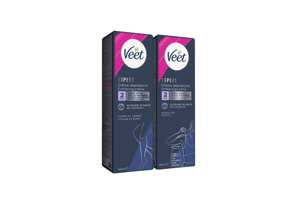 Veet - Expert - Alle huidtypes - Ontharingscreme Benen 100ml - Ontharingscreme met sheaboter Oksels 100ml
