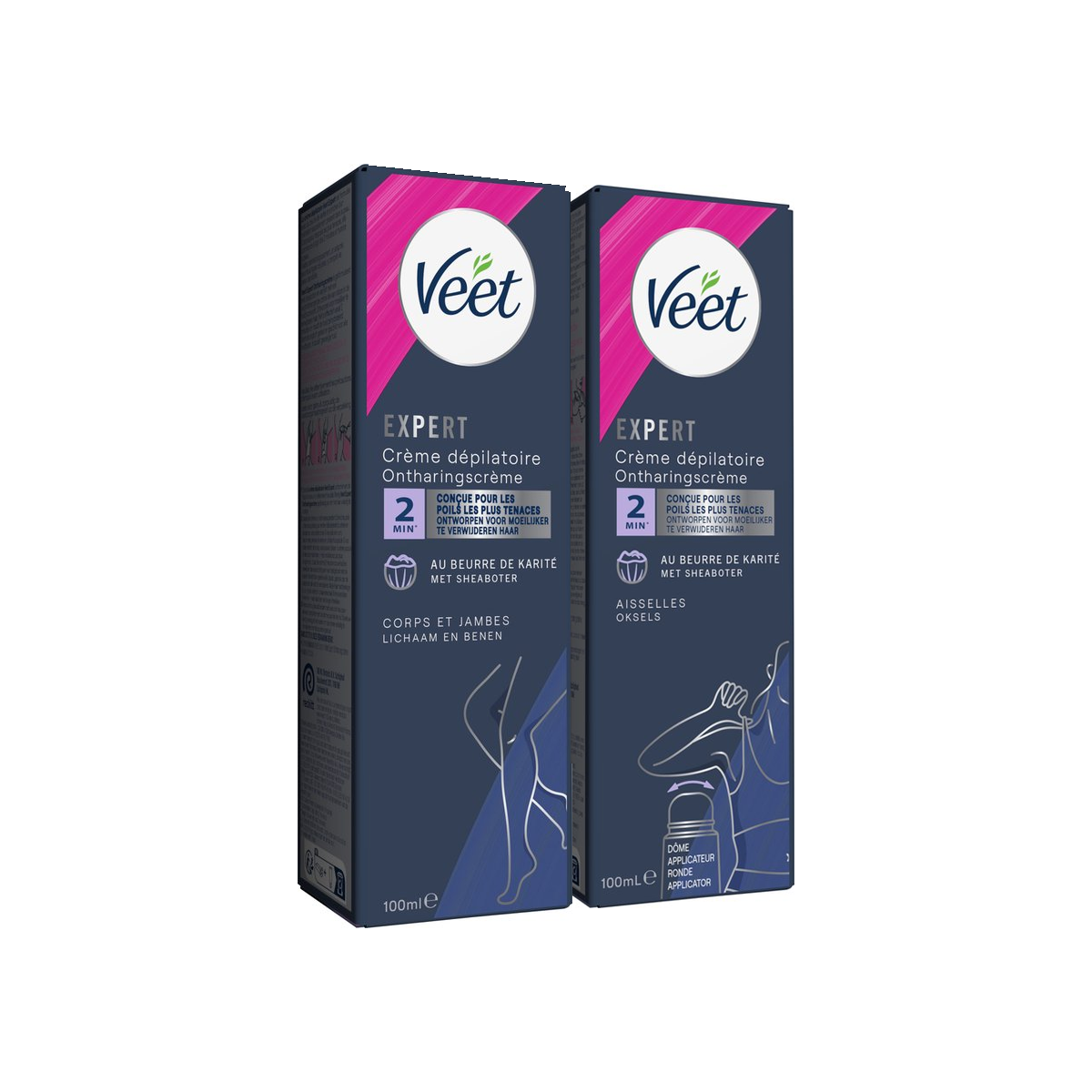 Veet - Expert - Alle huidtypes - Ontharingscreme Benen 100ml - Ontharingscreme met sheaboter Oksels 100ml