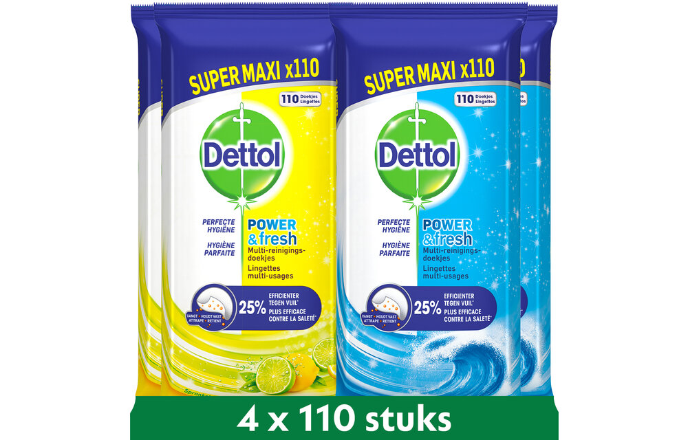 Dettol - 220 Schoonmaakdoekjes Power & Fresh - Citrus 110 stuks - Oceaan 110 stuks- Voordeelverpakking