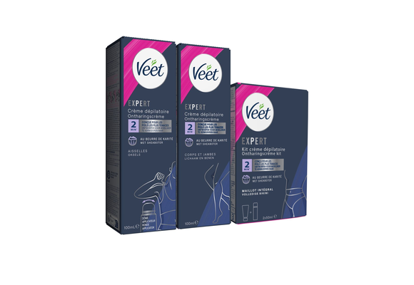 Veet - Expert - Alle huidtypes - Ontharingscreme met sheaboter Benen 100ml - Ontharingscrememet sheaboter  Oksels 100ml - Ontharingscreme Bikini Kit 100ml (2 x 50ml)