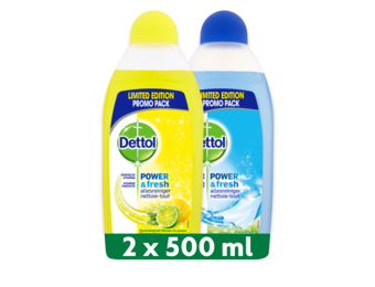 Dettol - 1L Allesreiniger Power & Fresh - Citrus 1x500ml - Katoenfris 1x500ml - Voordeelverpakking