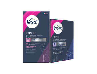 Veet - Expert - Alle huidtypes - Ontharingsstrips Benen (Normal) 20st - Ontharingscreme met sheaboter Bikini Kit 100ml (2 x 50ml)