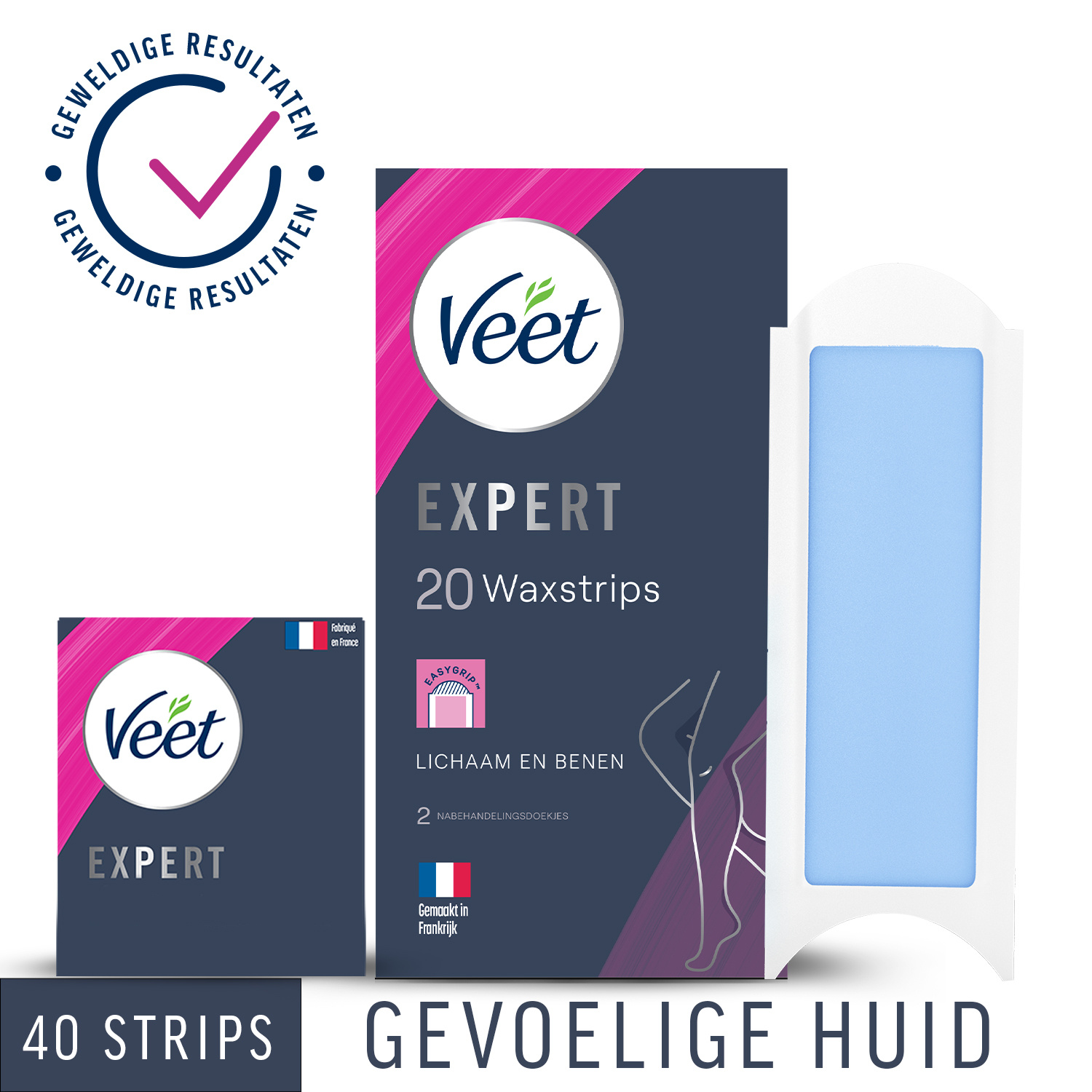 Veet - Expert - Alle huidtypes - Ontharingsstrips Benen (Normal) 20st - Ontharingscreme met sheaboter Bikini Kit 100ml (2 x 50ml)