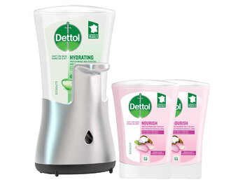 Dettol - Automatische Zeepdispenser No Touch & 2x250ml Handzeep No Touch Navulling - Sheabutter