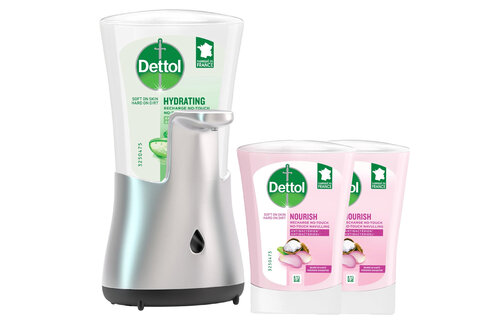 Dettol - Automatische Zeepdispenser No Touch & 2x250ml Handzeep No Touch Navulling - Sheabutter