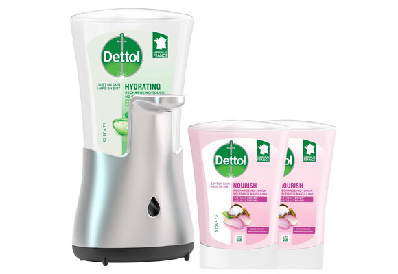 Dettol - Automatische Zeepdispenser No Touch & 2x250ml Handzeep No Touch Navulling - Sheabutter