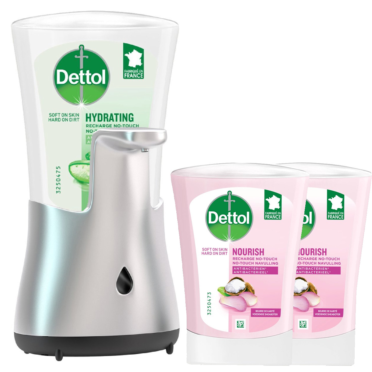 Dettol - Automatische Zeepdispenser No Touch & 2x250ml Handzeep No Touch Navulling - Sheabutter
