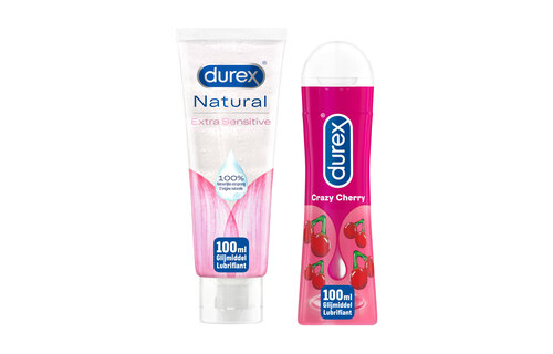 Durex - 2 Glijmiddelen Waterbasis - Crazy Cherry 100ML - Natural Extra Sensitive Glijmiddel 100ML