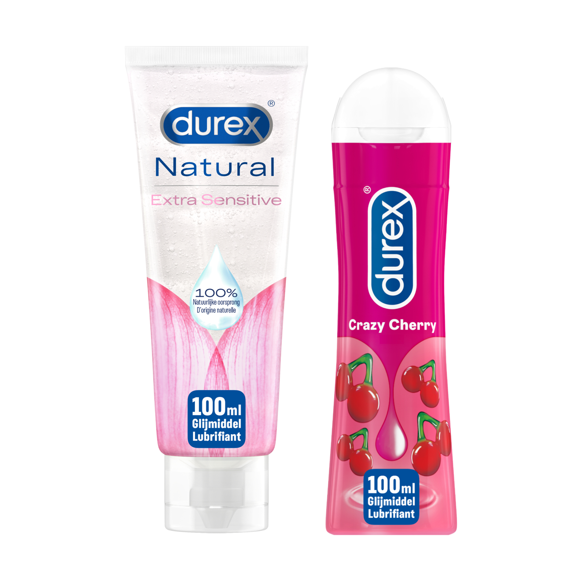 Durex - 2 Glijmiddelen Waterbasis - Crazy Cherry 100ML - Natural Extra Sensitive Glijmiddel 100ML