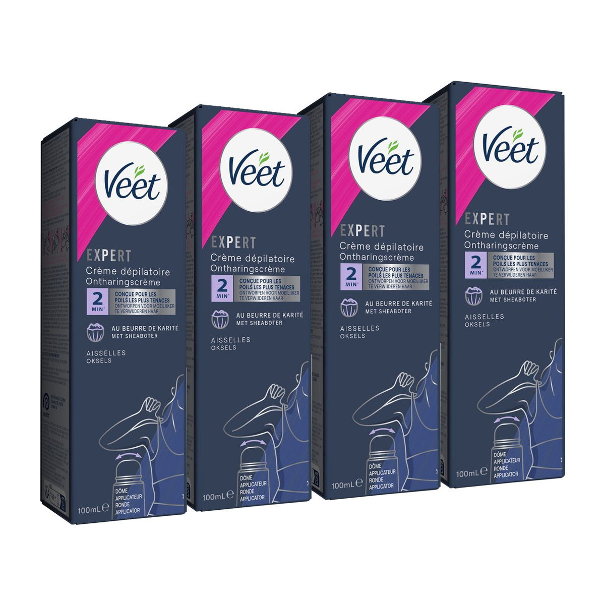 Veet - Expert - Ontharingscreme Oksels 100ml - 4 stuks - Voordeelverpakking