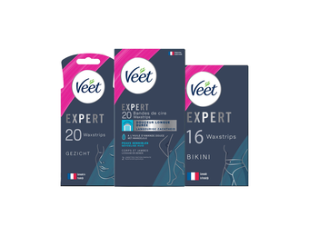 Veet - Expert - Gevoelige huid - Ontharingsstrips Benen (sensitive) 20st - Ontharingsstrips Bikini 16st - Ontharingsstrips Gezicht 20st