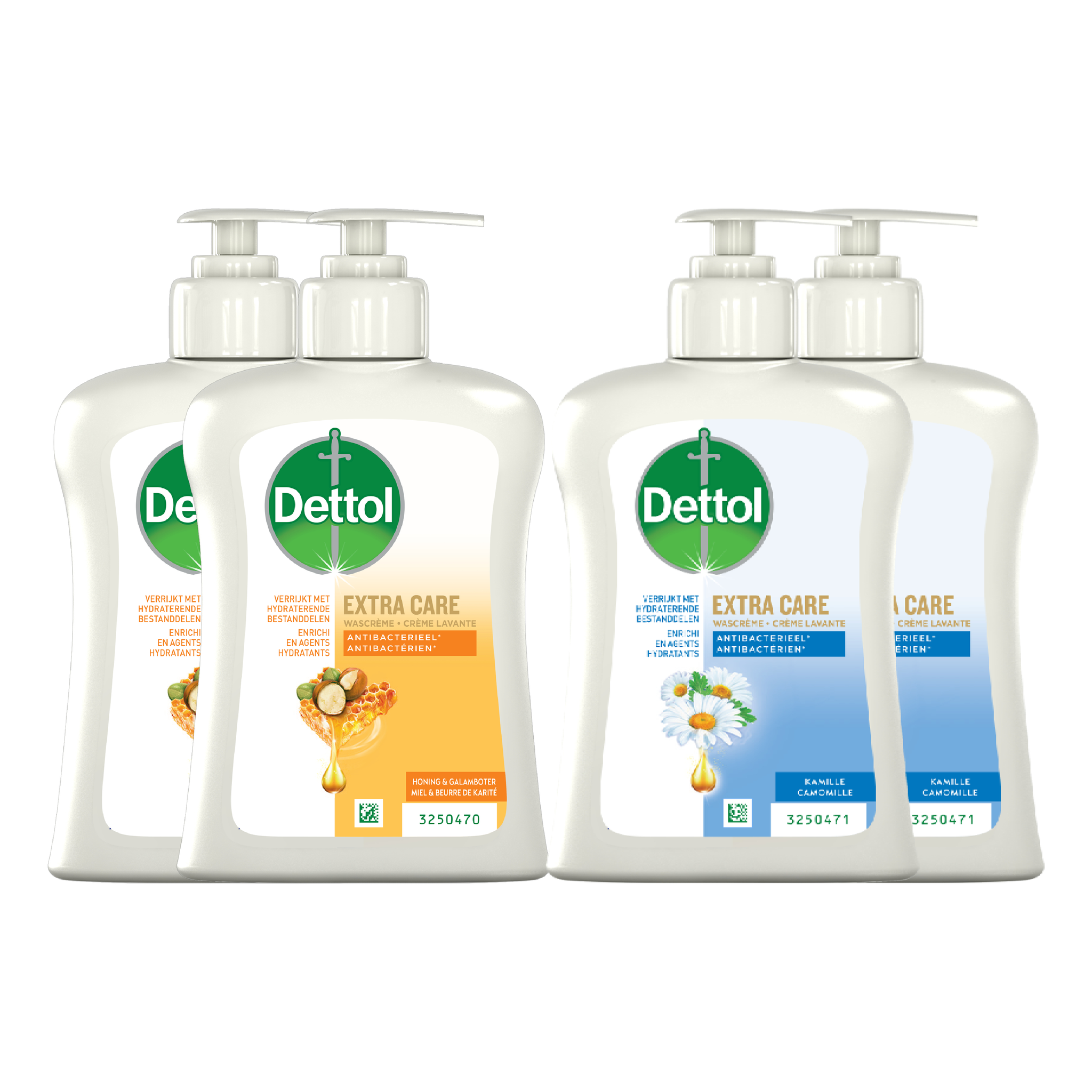Dettol - Extra Care Honey & Sheabutter 2x250ML - Extra Care Chamomile 2x250ML - Voordeelverpakking
