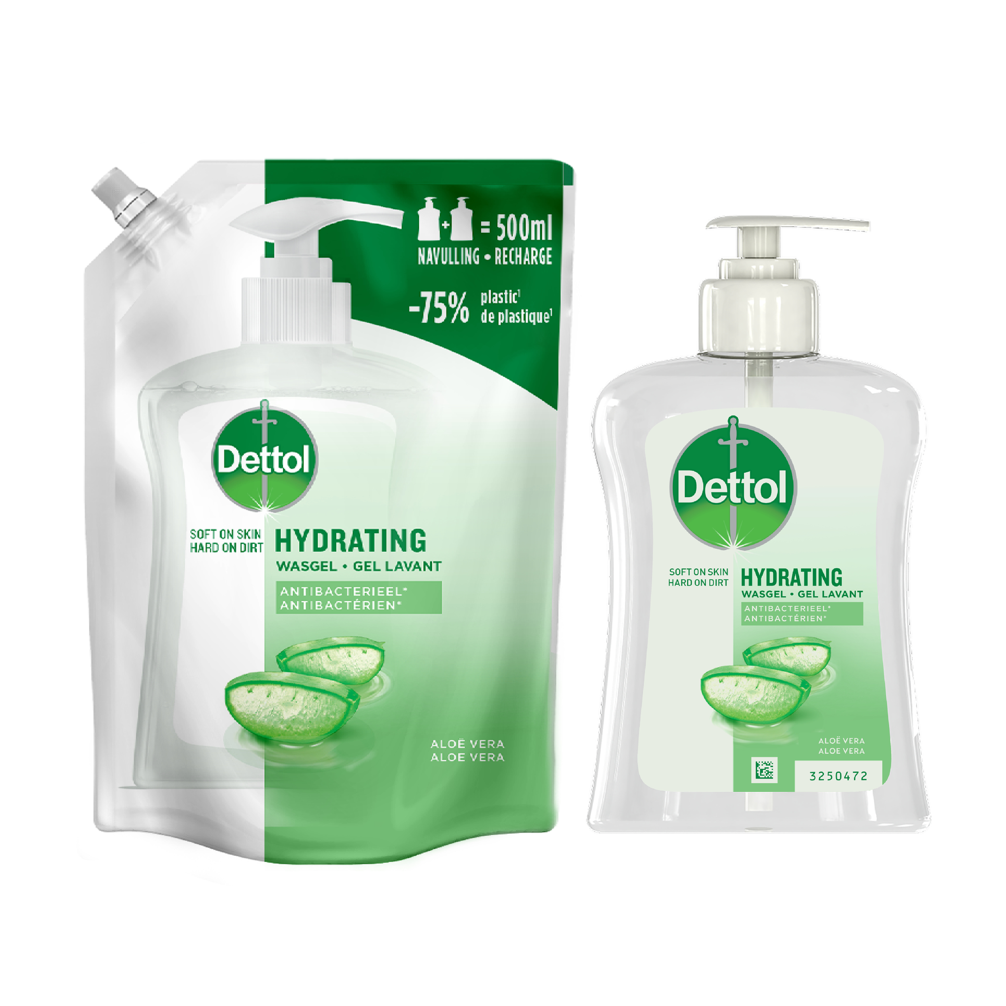 Dettol - Refill Hydrating Aloe Vera 500ML - Hydrating Aloe Vera 250ML - Voordeelverpakking
