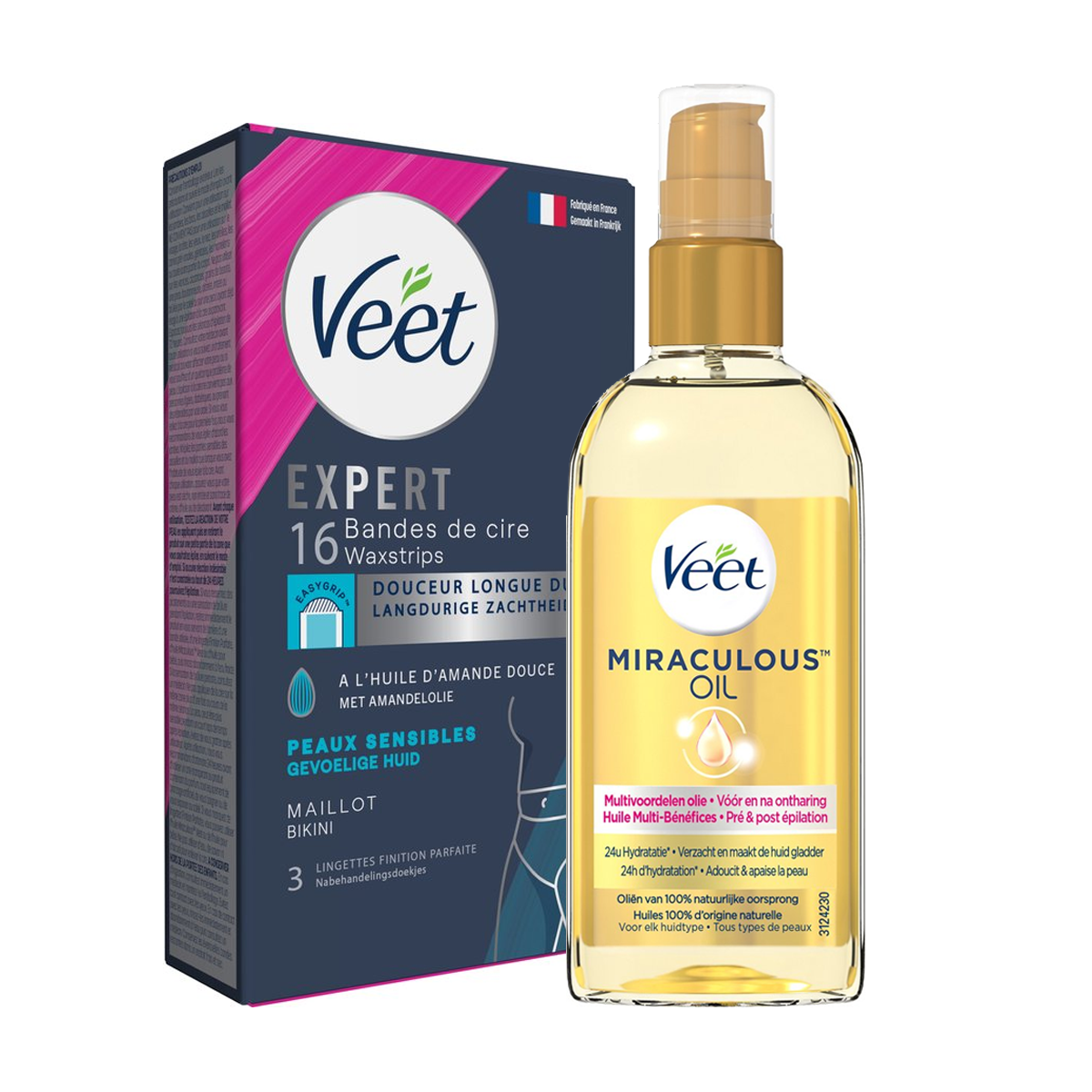 Veet - Gevoelige huid - Miraculous oil - Ontharingsstrips Bikini 16st