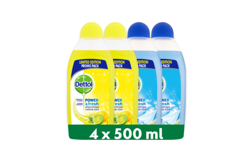 Dettol - 2L Allesreiniger Power & Fresh - Citrus 1x500ml - Katoenfris 1x500ml - Voordeelverpakking