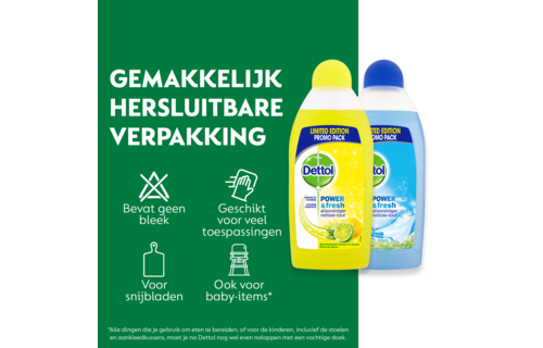 Dettol - 2L Allesreiniger Power & Fresh - Citrus 1x500ml - Katoenfris 1x500ml - Voordeelverpakking