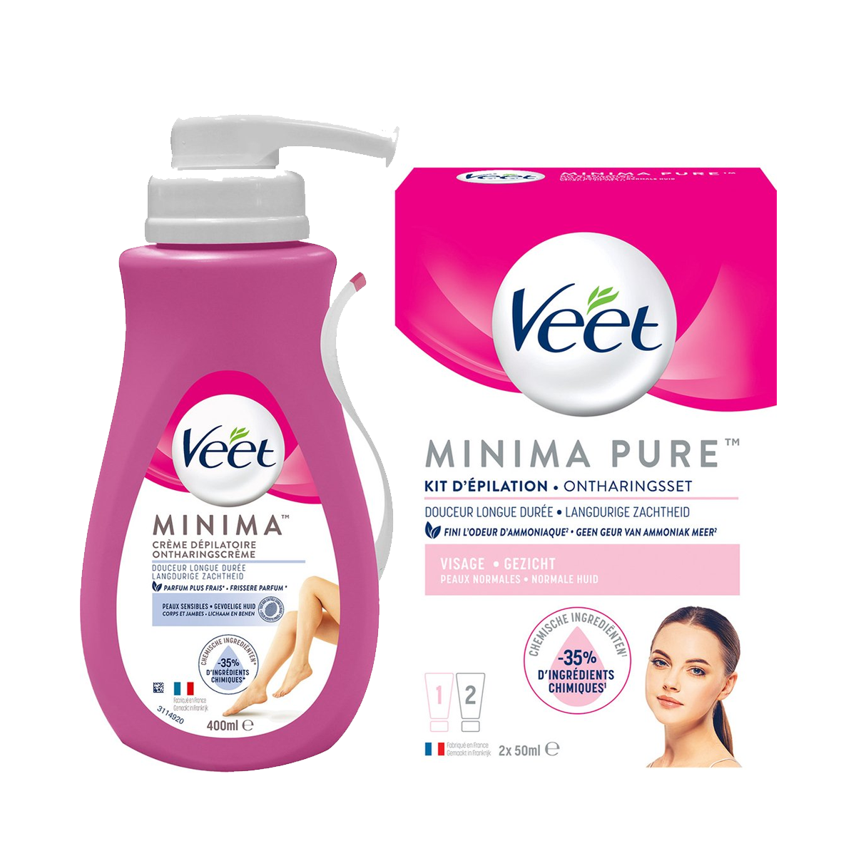 Veet - Pure - Gevoelige huid - Ontharingscreme Gezicht Minima 50ML - Ontharingscreme Gevoelig 400ML