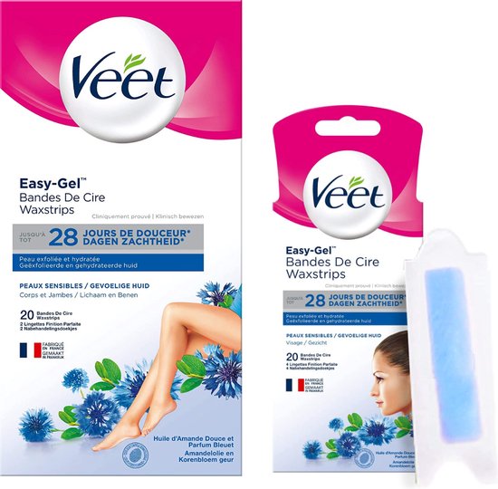Veet - Expert - Gevoelige huid - Ontharingsstrips Gezicht 20st - Ontharingsstrips Benen (Sensitive) 20st