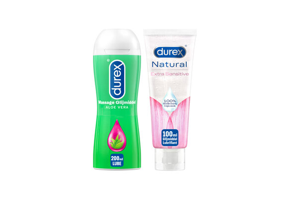 Durex - 2 Glijmiddelen - Voor Comfort En Genot - Waterbasis - Natural Extra Sensitive Glijmiddel 100ml - Massage Aloe Vera 2/1 200ml