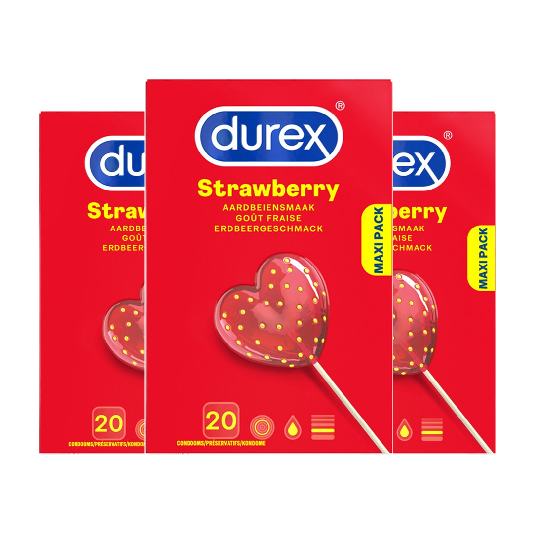 Durex - Condooms - Strawberry - 20st x 3  - Voordeelverpakking