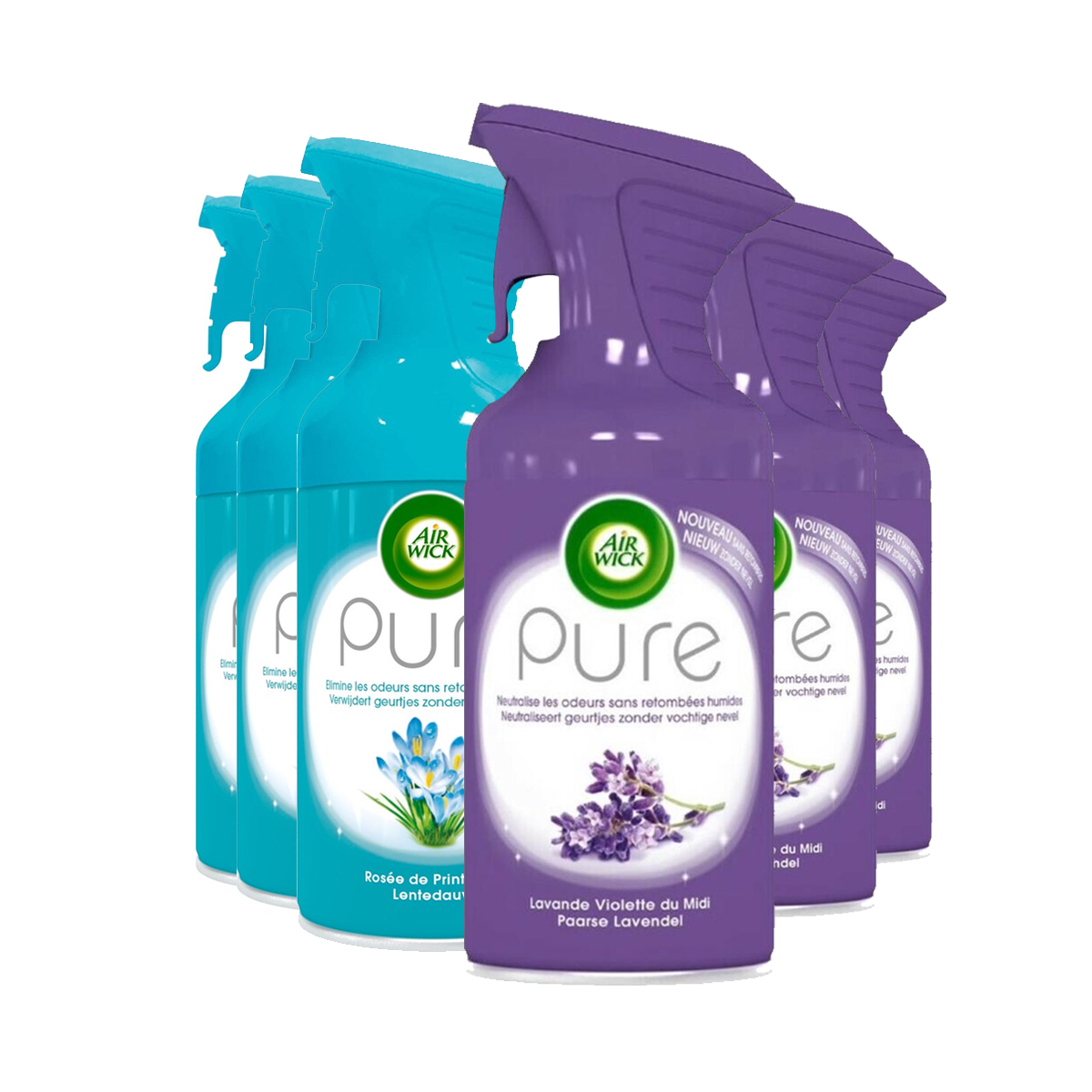Air Wick - Air Wick Luchtverfrisser Spray - Pure Lentedauw & Pure Paarse Lavendel 250ml x 6 - Voordeelverpakking