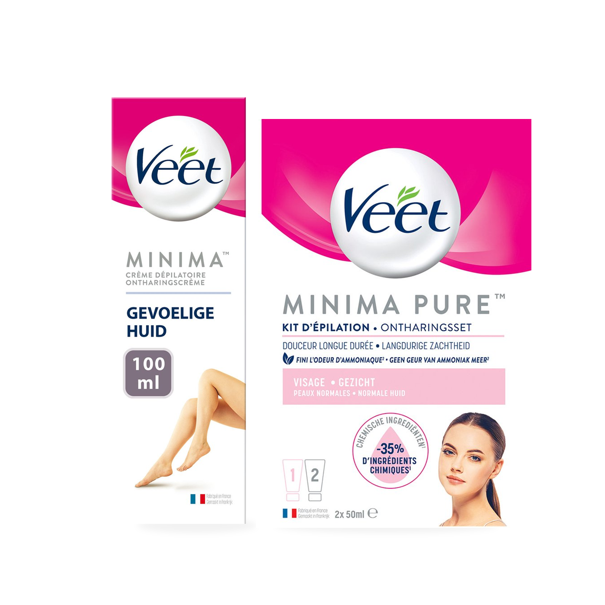 Veet - Pure - Gevoelige huid - Ontharingscreme Gezicht Minima 50ML - Ontharingscreme Gevoelig Minima 100ML