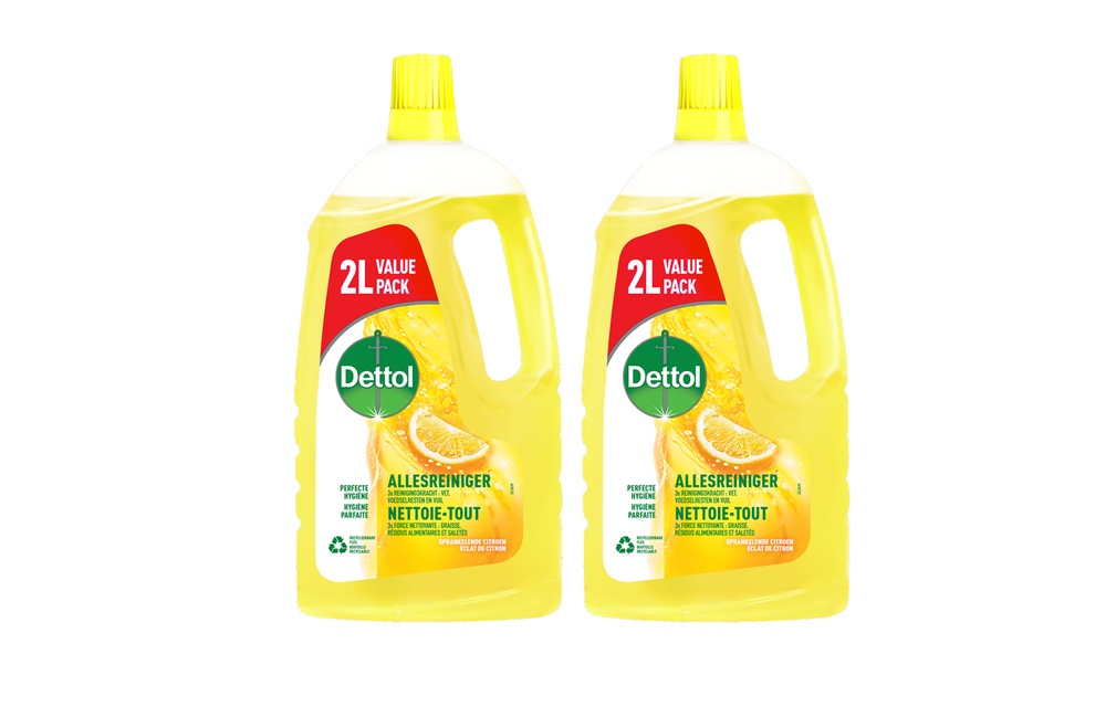 Dettol - Allesreiniger - Sprankelende Citroen - Perfecte Hygiëne - 2L - Voordeelverpakking - 2 stuks