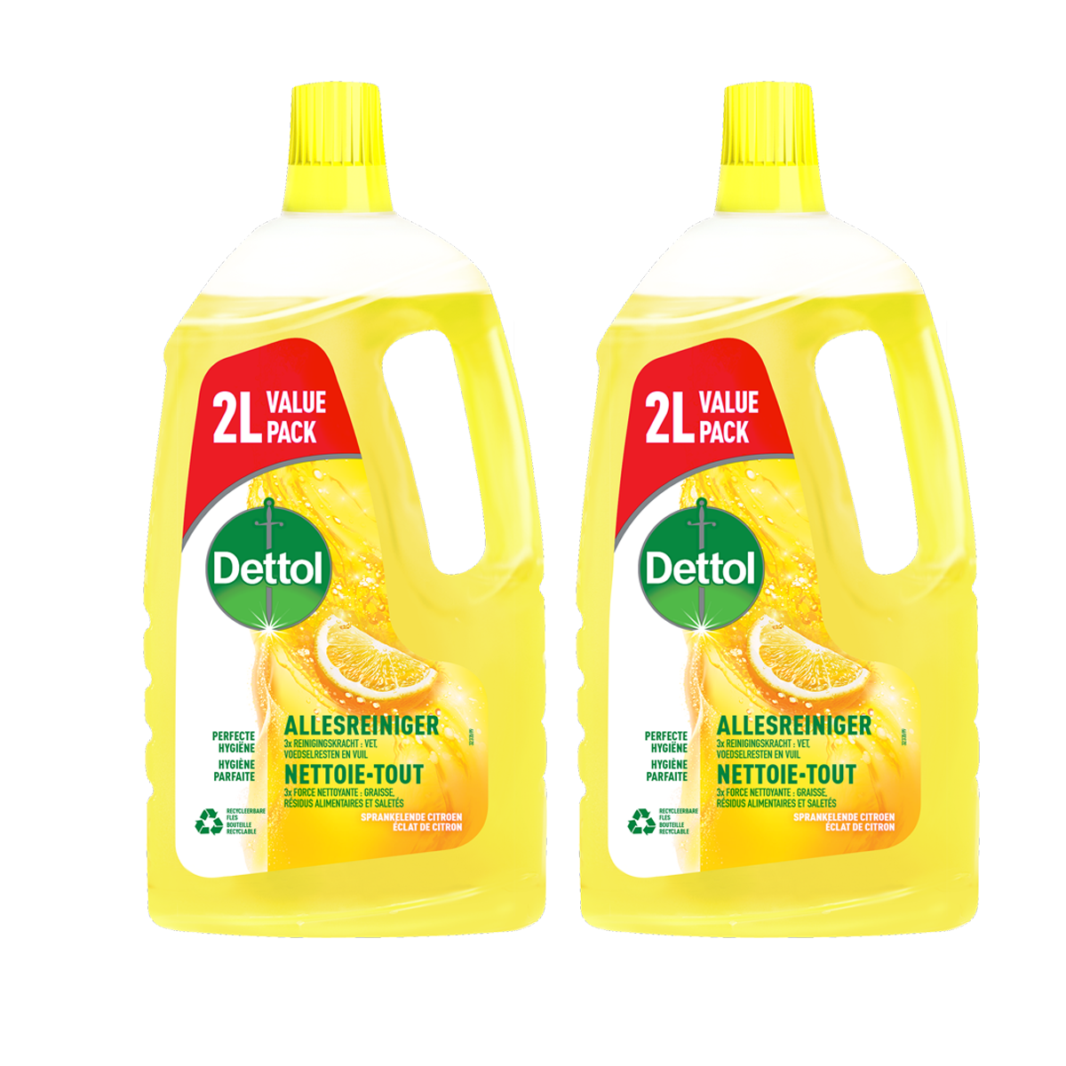 Dettol - Allesreiniger - Sprankelende Citroen - Perfecte Hygiëne - 2L - Voordeelverpakking - 2 stuks