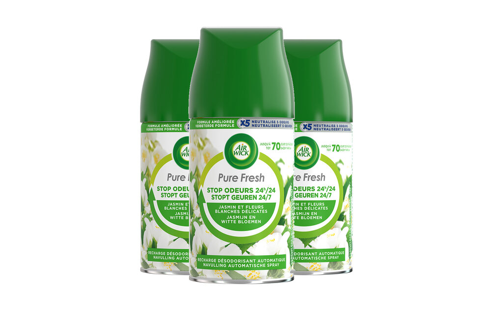 Air Wick Pure Fresh Luchtverfrisser - Pure Jasmijn en Witte Bloemen - Navulling - 250 ml - 3 stuks - Voordeelverpakking
