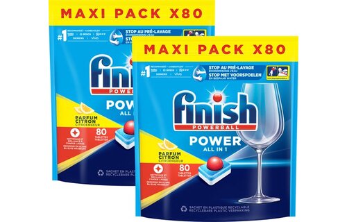 Finish Power All in 1 Citroen Vaatwastabletten - 80 Stuks x2