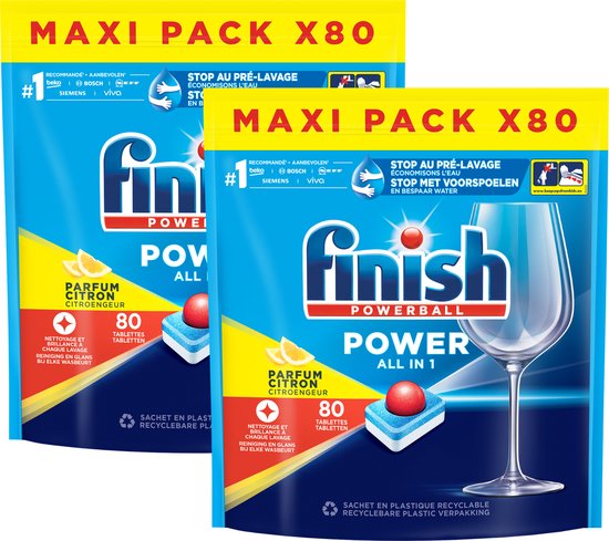 Finish Power All in 1 Citroen Vaatwastabletten - 80 Stuks x2