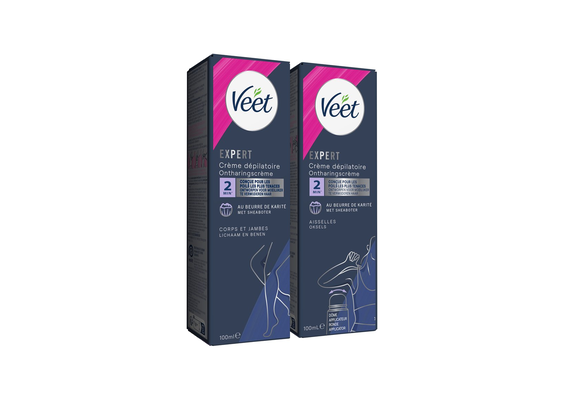 Veet - Expert - Alle huidtypes - Ontharingscreme met sheaboter Benen 100ml - Ontharingscreme Oksels 100ml