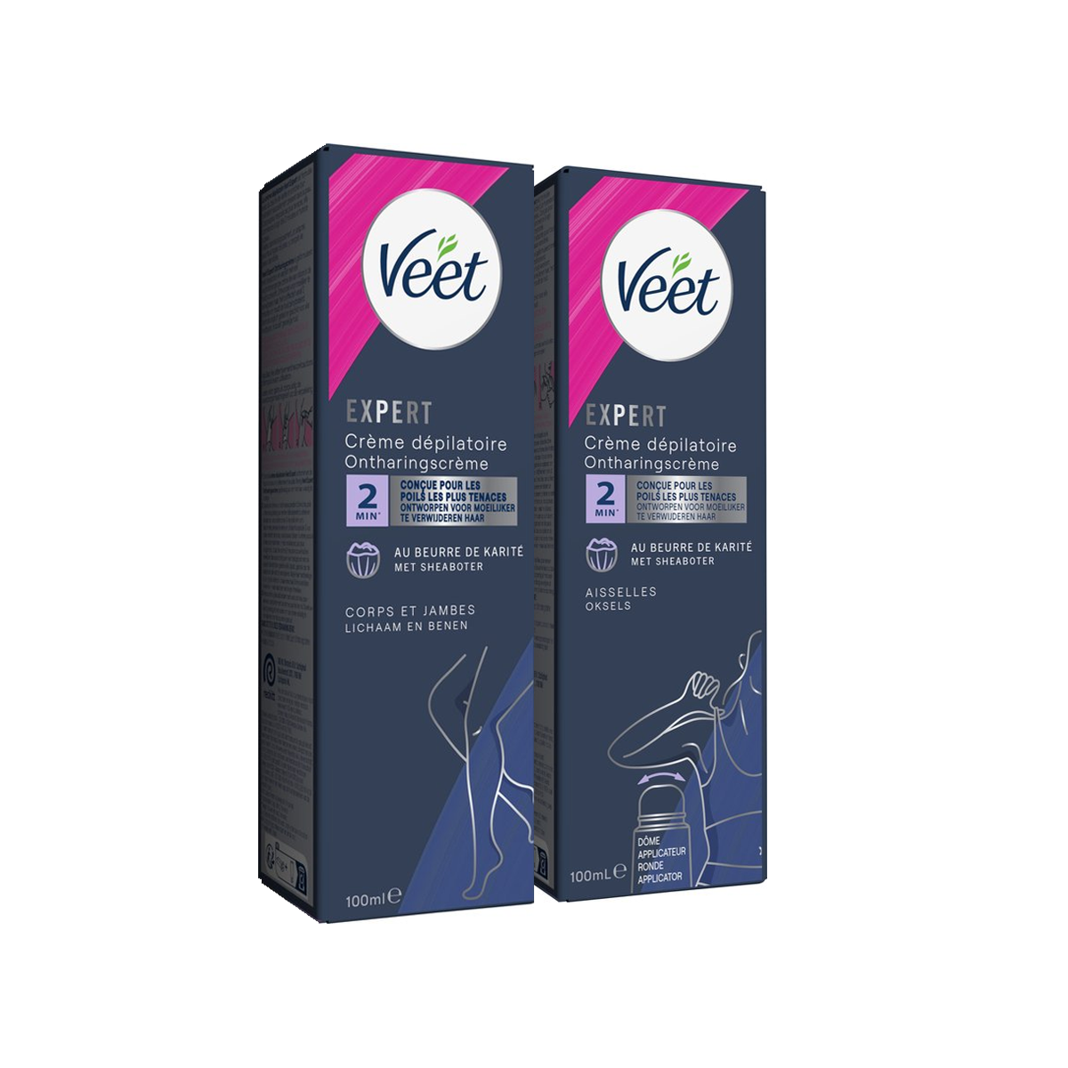 Veet - Expert - Alle huidtypes - Ontharingscreme met sheaboter Benen 100ml - Ontharingscreme Oksels 100ml