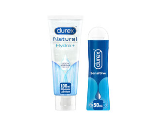 Durex - 2 Glijmiddelen Waterbasis voor comfort - Natural Hydratant 100% Natuurlijk Glijmiddel 100ML - Sensitive Glijmiddel 50ML