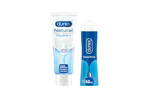 Durex - 2 Glijmiddelen Waterbasis voor comfort - Natural Hydratant 100% Natuurlijk Glijmiddel 100ML - Sensitive Glijmiddel 50ML