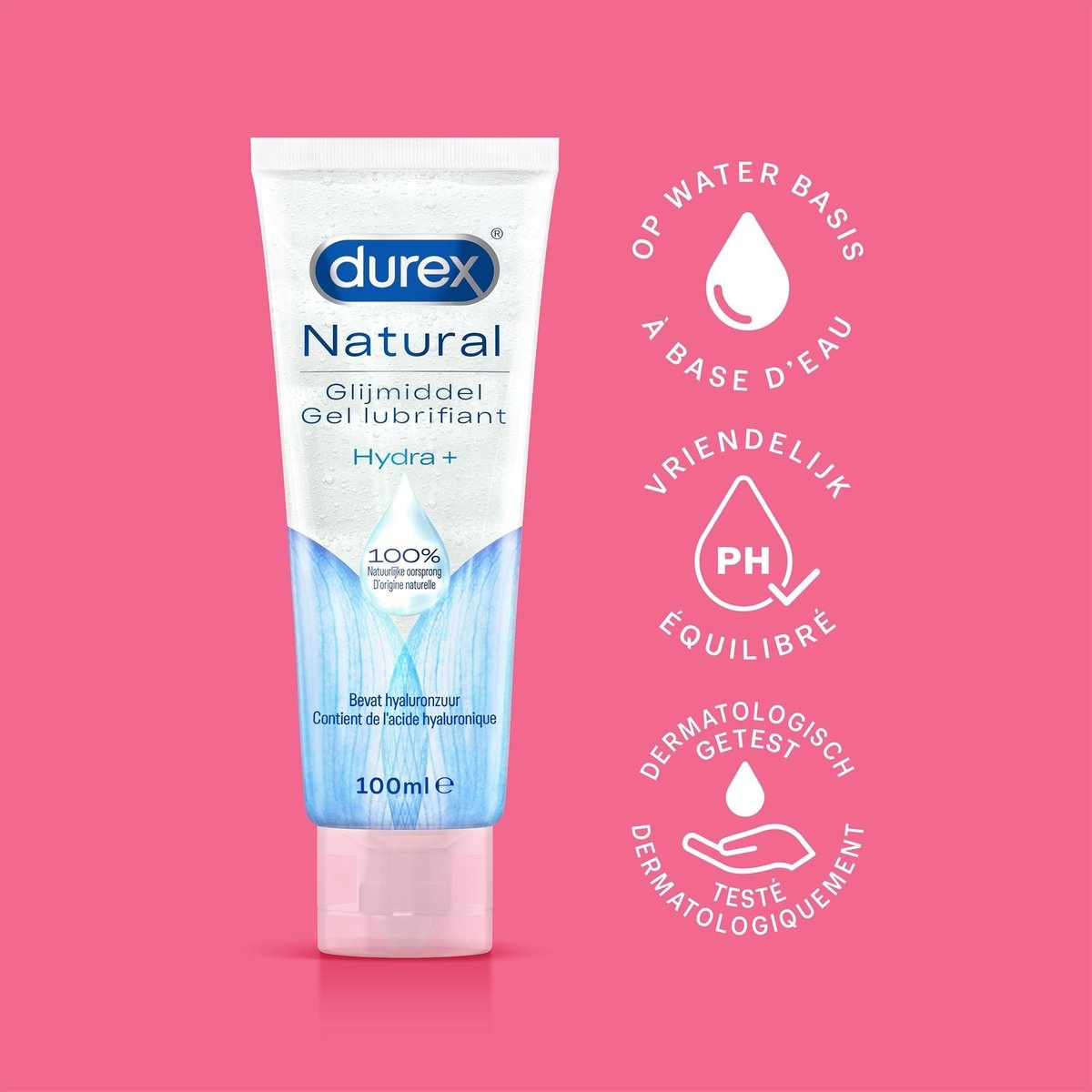 Durex - 2 Glijmiddelen Waterbasis voor comfort - Natural Hydratant 100% Natuurlijk Glijmiddel 100ML - Sensitive Glijmiddel 50ML